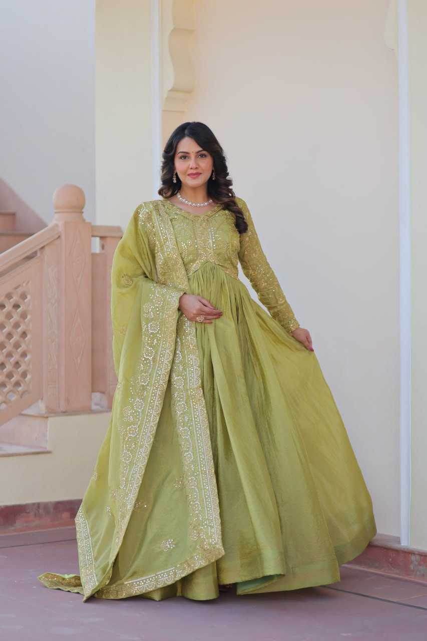 Crush Silk Embroidery Long Gowns - MYLUXURY LANE ENTERPRISE